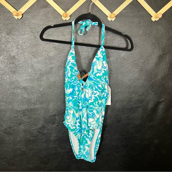 Time and Tru Blue Floral One Piece Size XS‎ - Picture 1 of 11